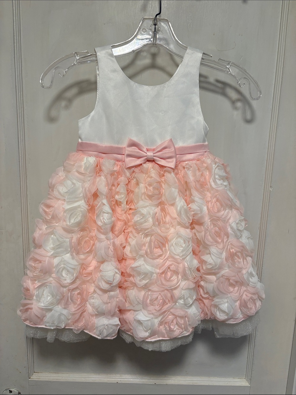American Princess Pink and White Rosette Floral Bow Flower Girl Party Dress 4T